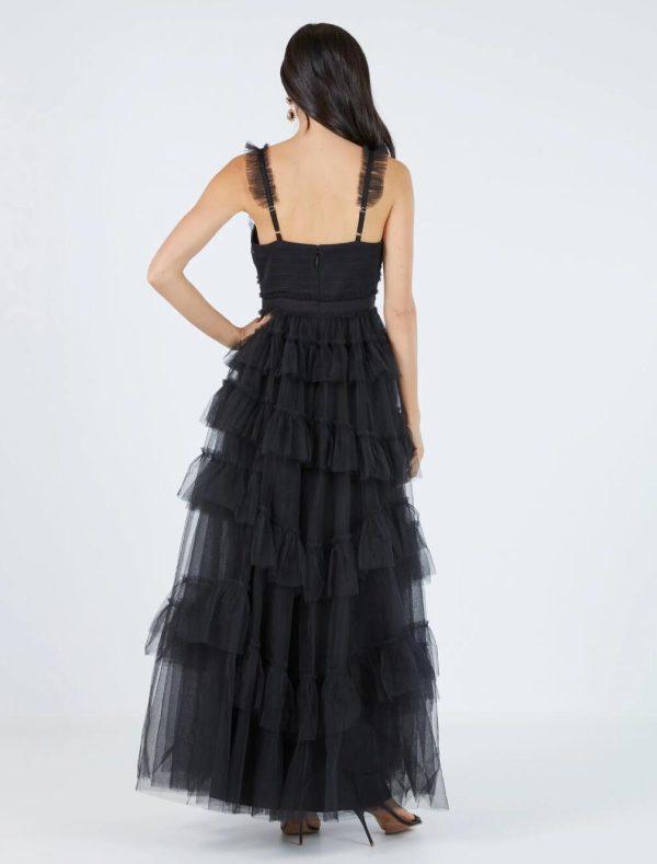 BCBG LUNA RUFFLED EVENING DRESS - BLACK - Image 4