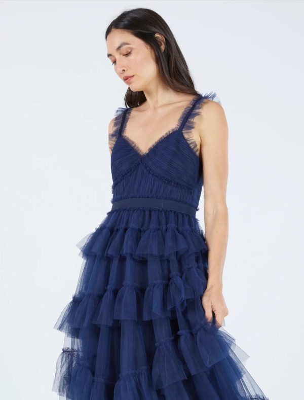 BCBG LUNA RUFFLED EVENING DRESS - DARK NAVY - Image 2