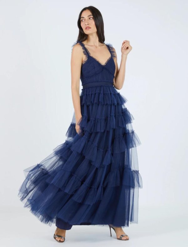 BCBG LUNA RUFFLED EVENING DRESS - DARK NAVY - Image 3