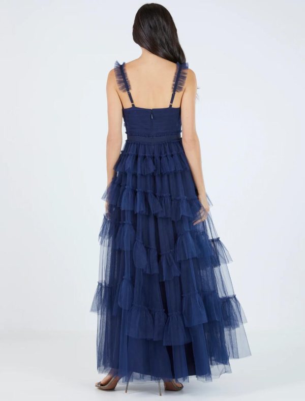 BCBG LUNA RUFFLED EVENING DRESS - DARK NAVY - Image 4