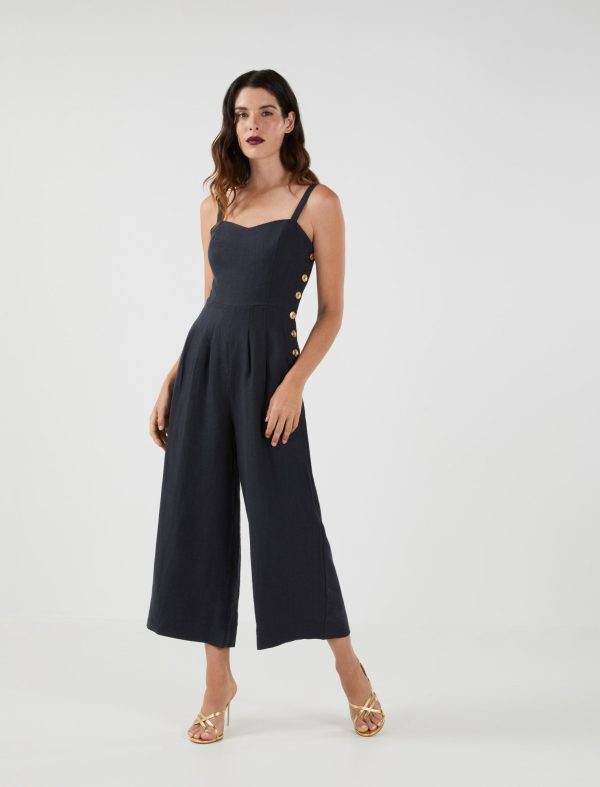 BCBG MADELINE SLEEVELESS LINEN JUMPSUIT