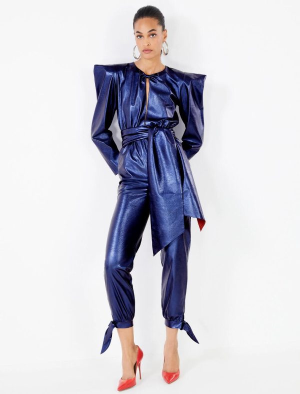 BCBG MARCA FAUX LEATHER JUMPSUIT - SPECTRUM BLUE