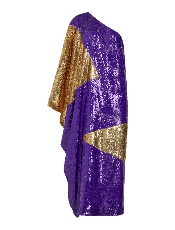 BCBG MARCELLO ONE SHOULDER SEQUIN EVENING DRESS - VIOLET/GOLD COMBO - Image 5