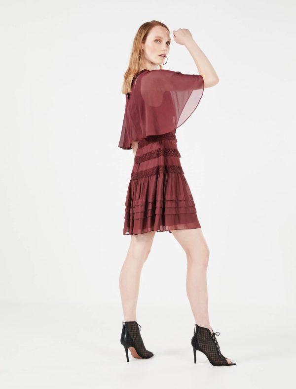 BCBG MARJORIE RUFFLED MINI DRESS - CABERNET - Image 2