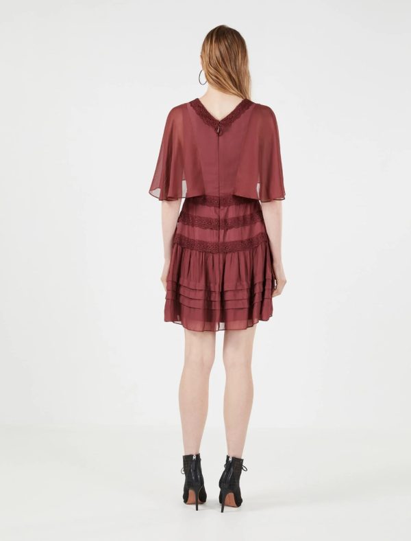 BCBG MARJORIE RUFFLED MINI DRESS - CABERNET - Image 3