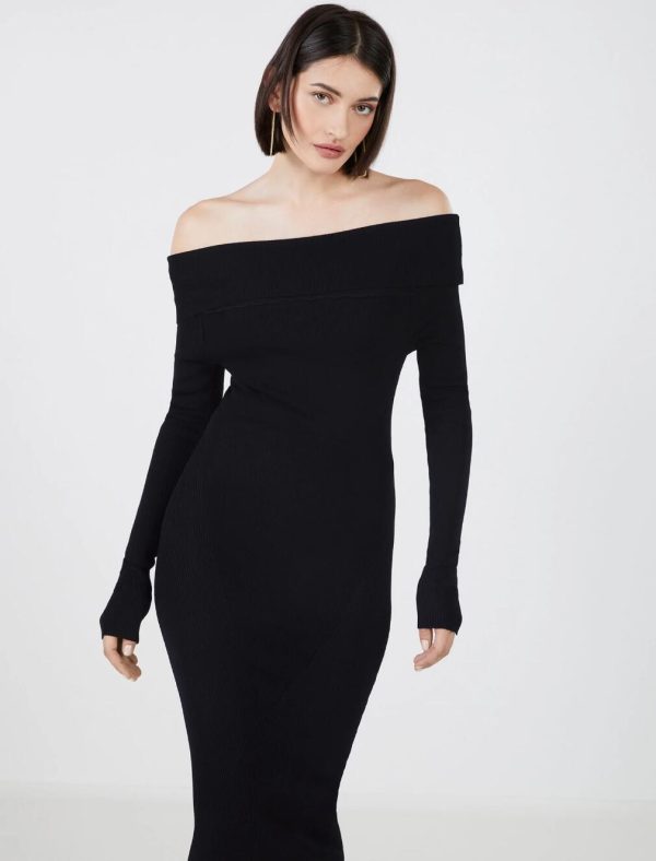 BCBG ARTURO OFF-THE-SHOULDER SWEATER DRESS - BLACK BEAUTY - Image 2