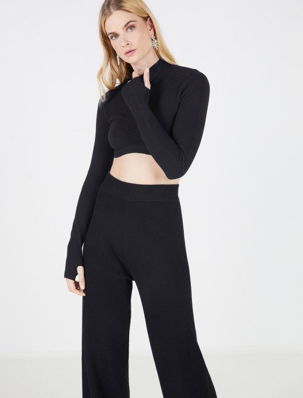 BCBG MEELA LONG SLEEVE CROP TOP - BLACK BEAUTY - Image 3