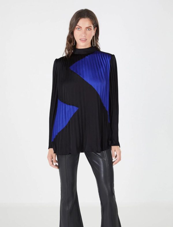 BCBG MELISSA PLEATED BLOUSE - BLACK BEAUTY SPECTRUM BLUE - Image 2