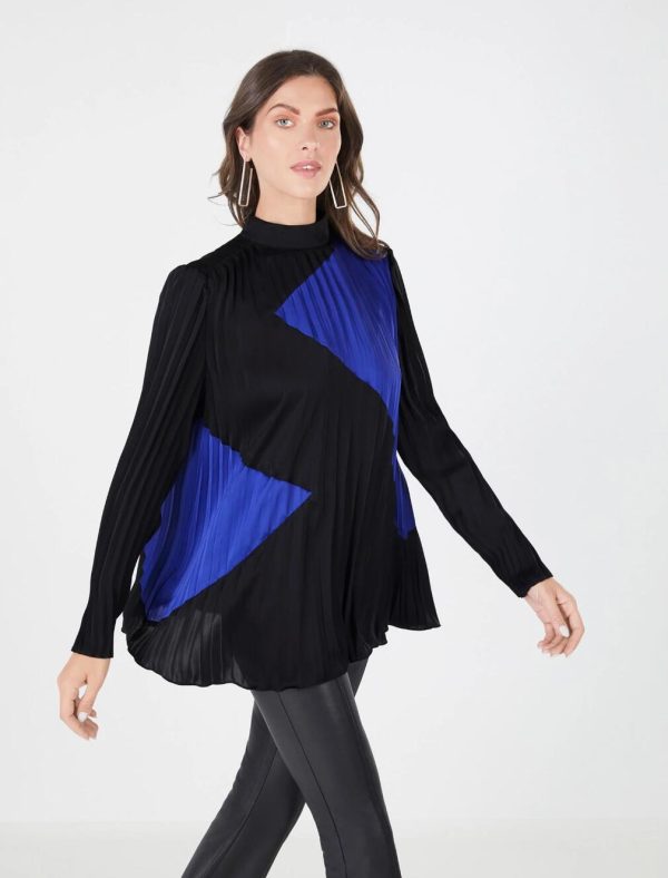 BCBG MELISSA PLEATED BLOUSE - BLACK BEAUTY SPECTRUM BLUE - Image 3