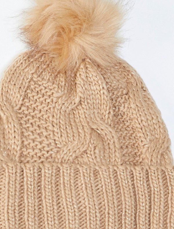 Bcbg Metallic Cable Knit Faux Fur Pom Beanie - Image 2