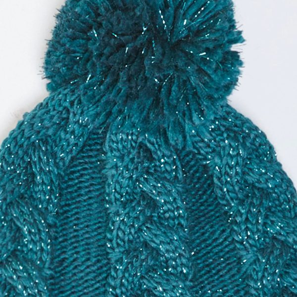 BCBG METALLIC CABLE KNIT TONAL POM BEANIE - BOTANICAL - Image 2