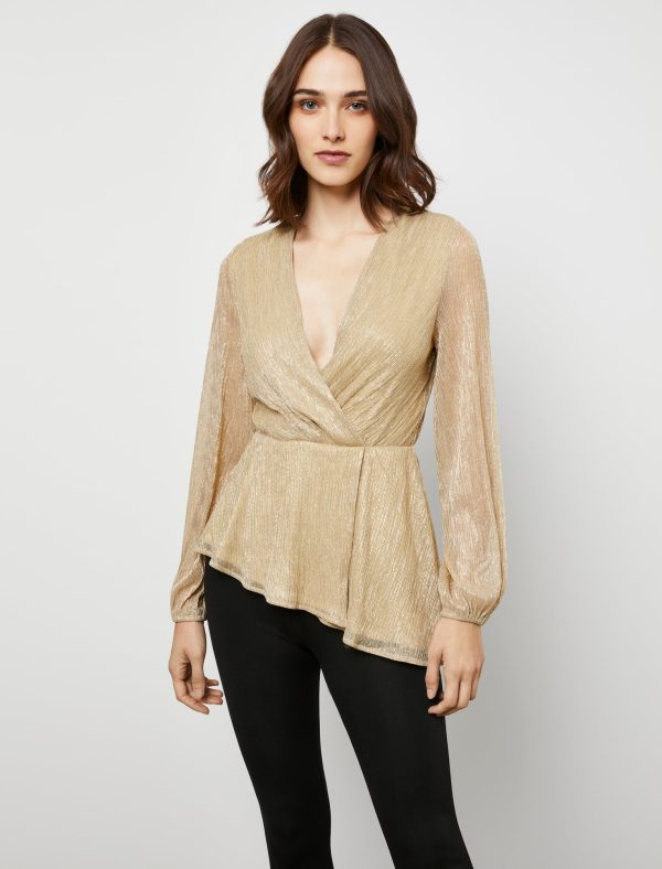 Bcbg Metallic Long Sleeve Peplum Top