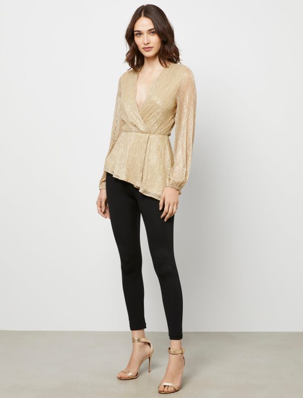 Bcbg Metallic Long Sleeve Peplum Top - Image 2