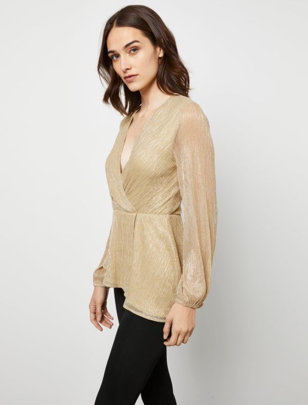 Bcbg Metallic Long Sleeve Peplum Top - Image 4