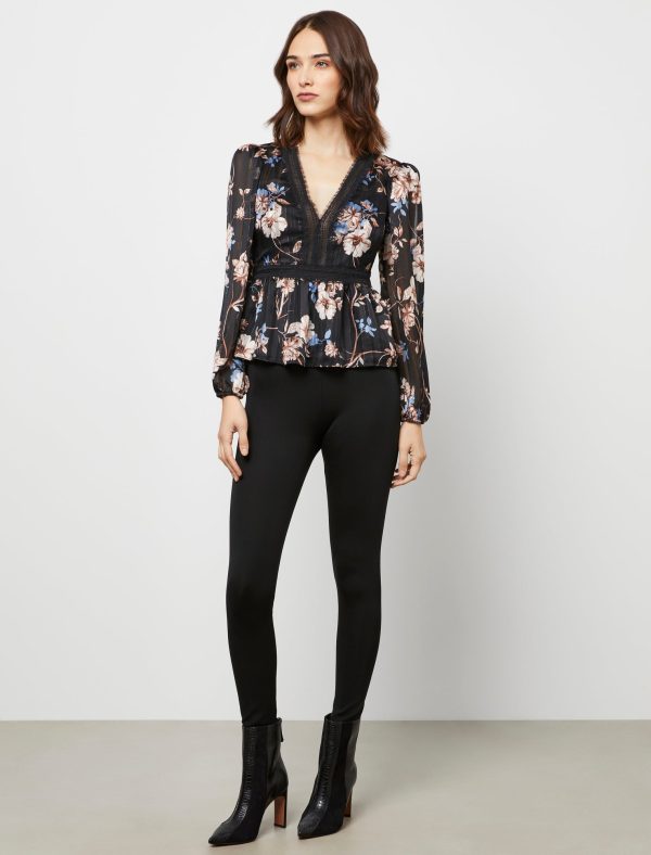 Bcbg Metallic Stripe Floral Peplum Top - Image 2