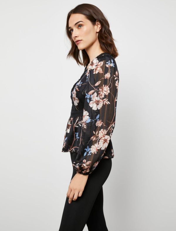 Bcbg Metallic Stripe Floral Peplum Top - Image 4