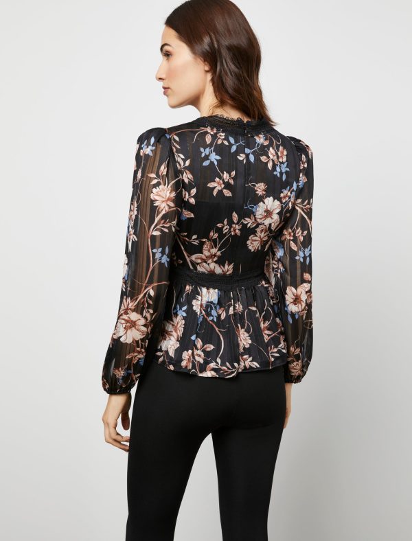 Bcbg Metallic Stripe Floral Peplum Top - Image 5