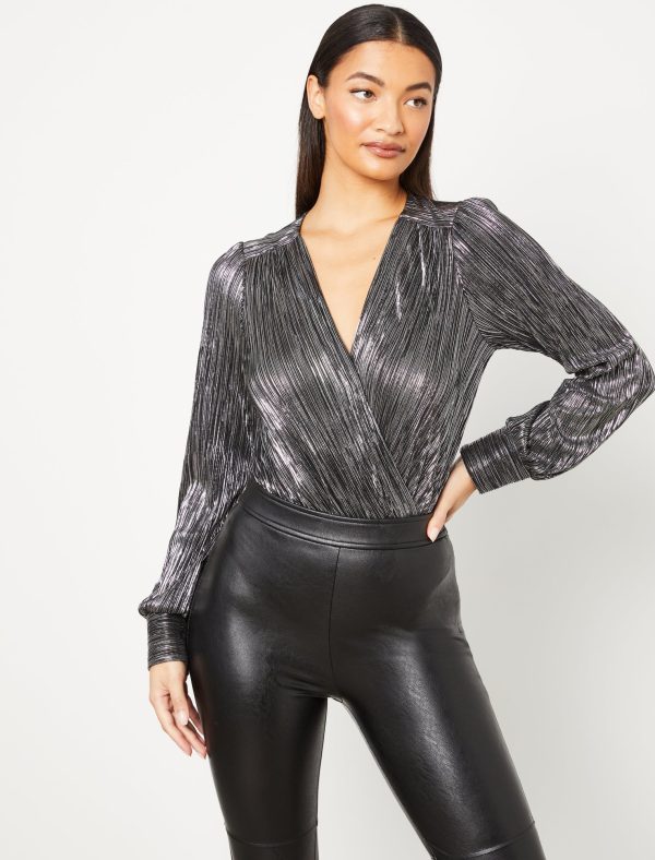 Bcbg Metallic Surplice Bodysuit