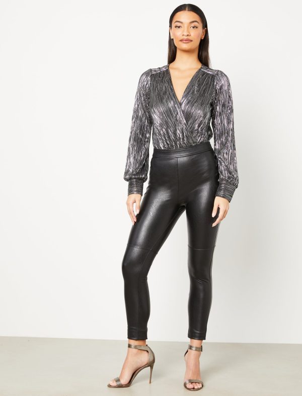 Bcbg Metallic Surplice Bodysuit - Image 2