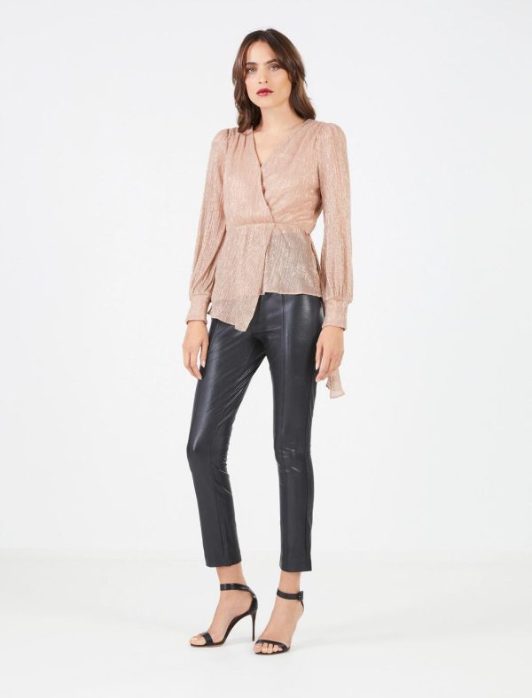 BCBG METALLIC SURPLICE DRAPE TOP