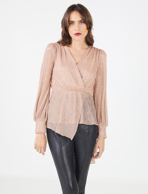 BCBG METALLIC SURPLICE DRAPE TOP - Image 3