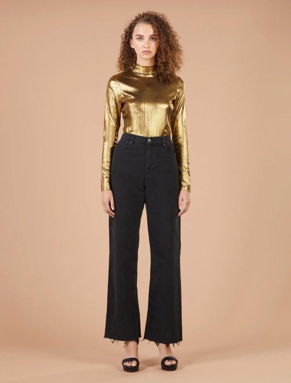 BCBG METALLIC TURTLENECK TOP - GOLD