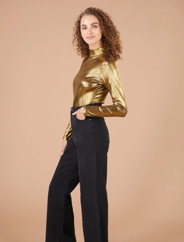 BCBG METALLIC TURTLENECK TOP - GOLD - Image 2