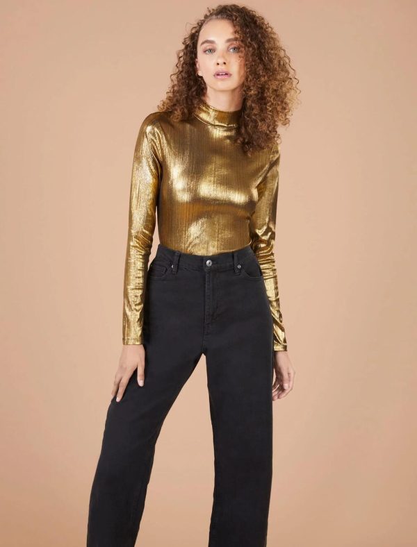 BCBG METALLIC TURTLENECK TOP - GOLD - Image 3