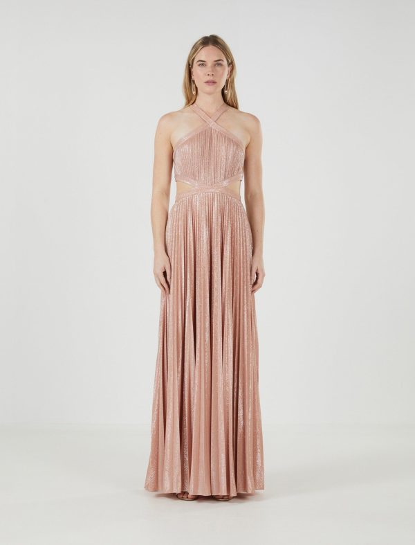 BCBG MIGNON HALTER NECK EVENING GOWN - BARE PINK