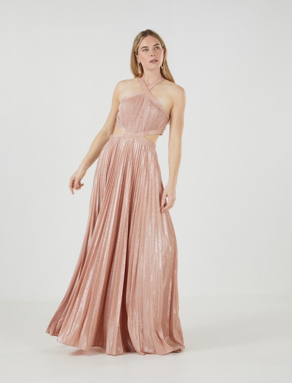 BCBG MIGNON HALTER NECK EVENING GOWN - BARE PINK - Image 3